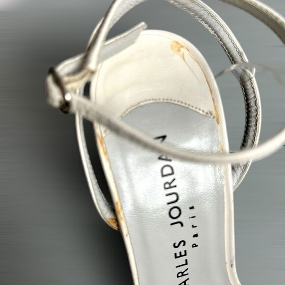 Charles Jourdan Paris White High Hill Mule Sandals Ankle Strap Made in Spain US7 - Picture 10 of 13